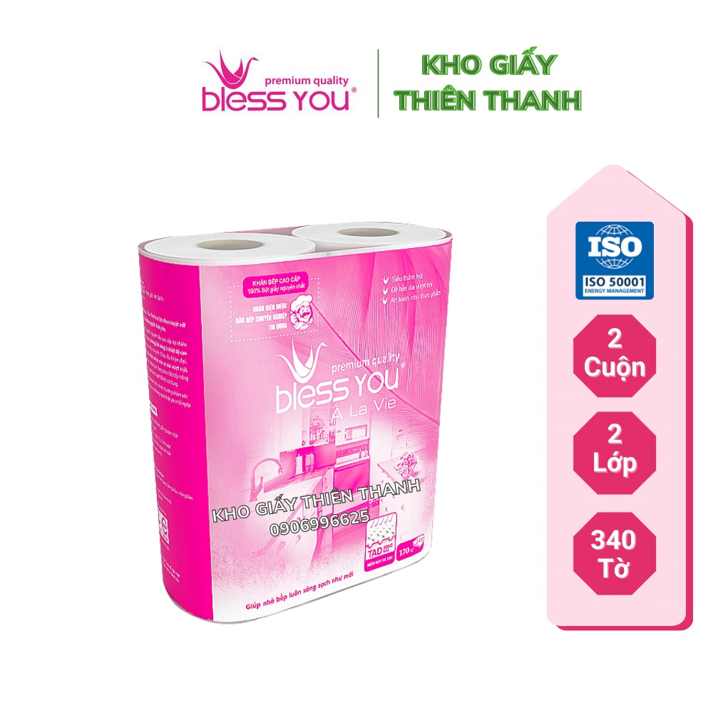 Khăn Bếp Bless You À La Vie 340 Tờ 2 Cuộn/ Lốc Giấy 2 Lớp 🍀 Kho Giấy Thiên Thanh 🍀