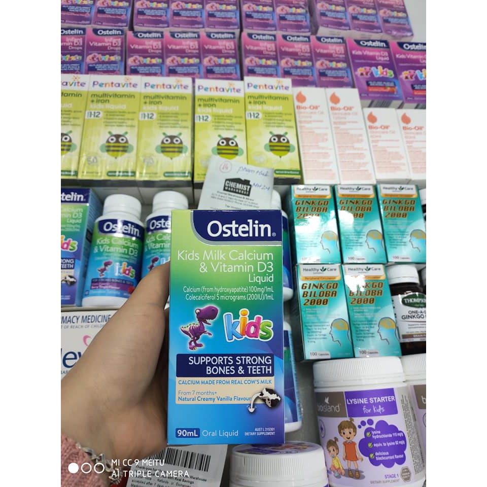 Canxi và Vitamin D3 dạng nước Ostelin Kids Milk Calcium &amp; Vitamin D3 Liquid