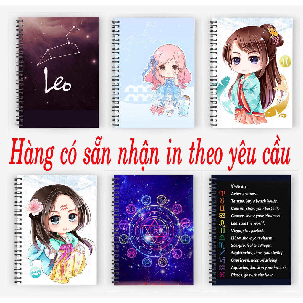 sổ tay 12 cung hoàng đạo Bạch Dương Kim Ngưu Song Tử Cự Giải Sư Tử Xử Nữ Thiên Bình Song Ngư Bảo Bình gáy xoắn 200 trang