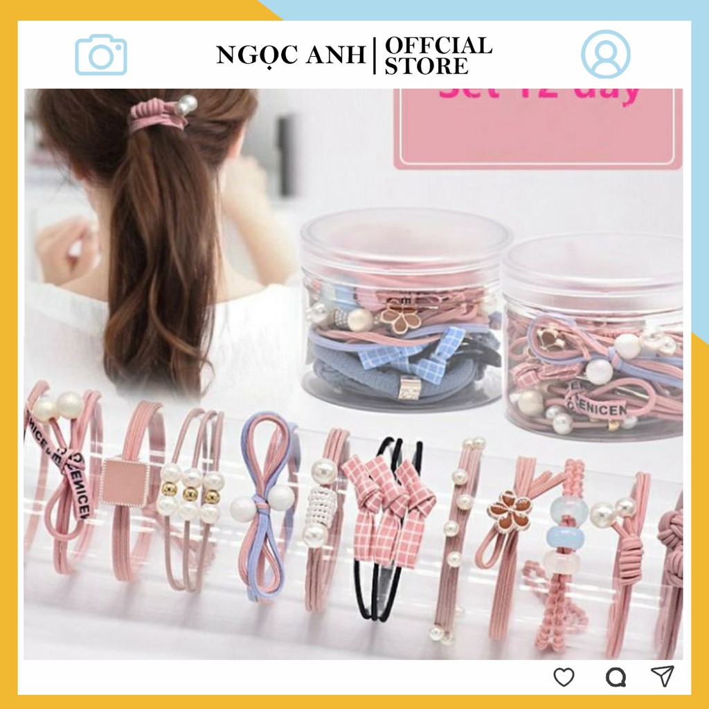 Sét 12 dây buộc tóc💖FREESHIP💖 Dây cột tóc 1 hộp 12 dây kiểu loại đẹp Dây buộc tóc cho bé HÀN QUỐC 2020