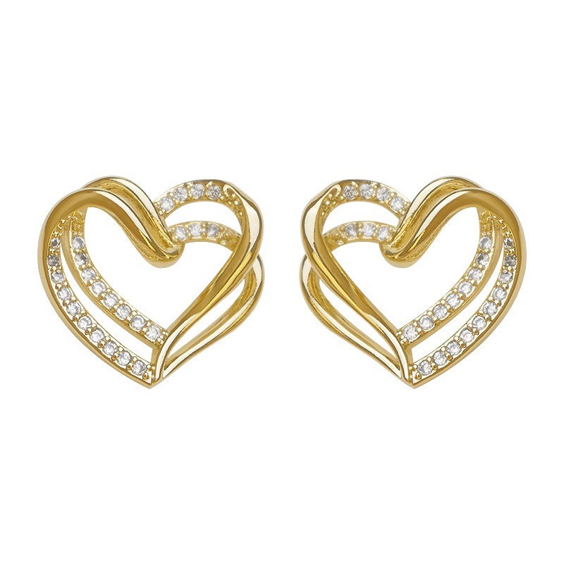 Bông Tai Mạ Bạc 925 Đính Đá Hình Trái Tim Đôi Xinh Xắn Cho Nữ