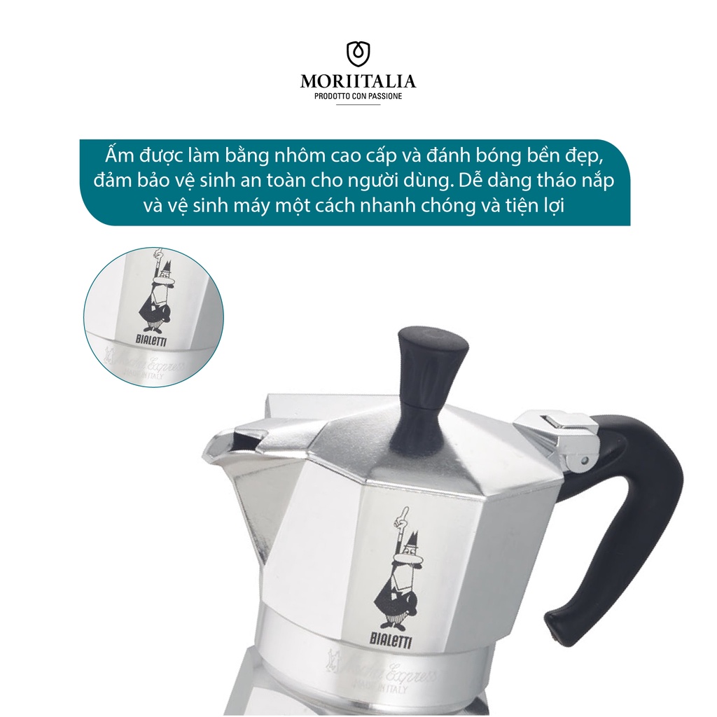 [Mã BMBAU300 giảm 7% đơn 499K] Bình pha cà phê Bialetti Moka 6 cup sang trọng tiện lợi Moriitalia 990001163/AP