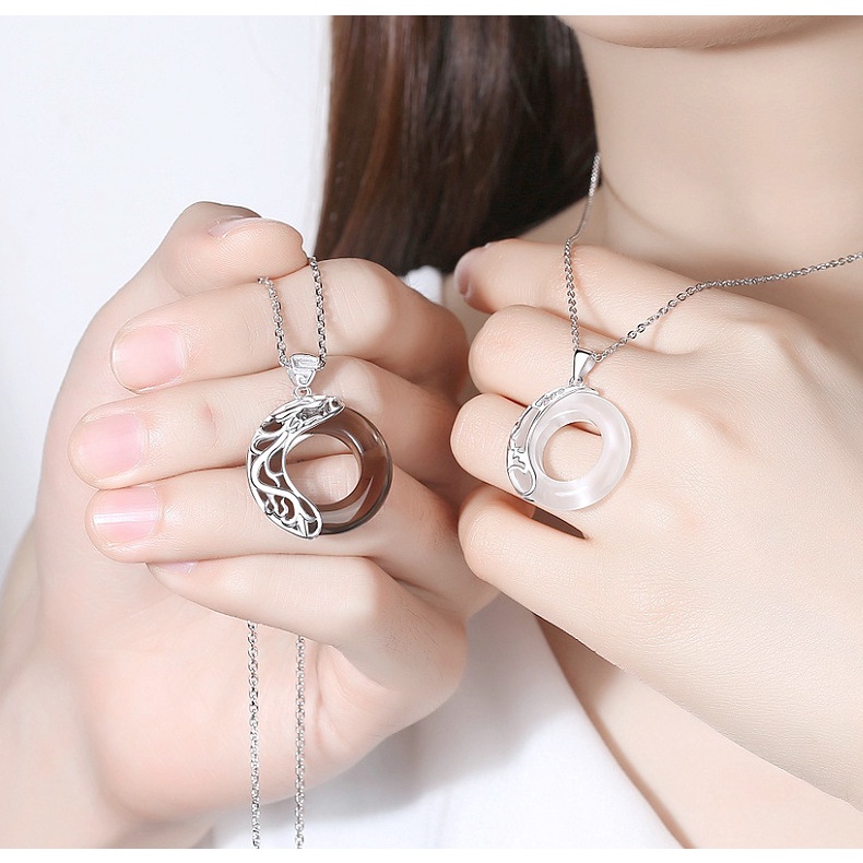 Cặp Vòng cổ Mặt Hình Rồng Phượng Hoàng Mặt Trời Mặt Trăng Màu Đen