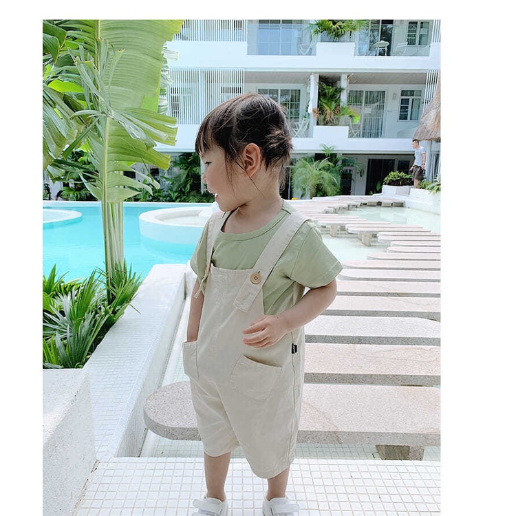 Quần Yếm Cotton Mỏng Dáng Rộng Phong Cách Nhật Hàn Thời Trang Mùa Hè Màu Trắng Dành Cho Bé Trai 1-3-7 Tuổi