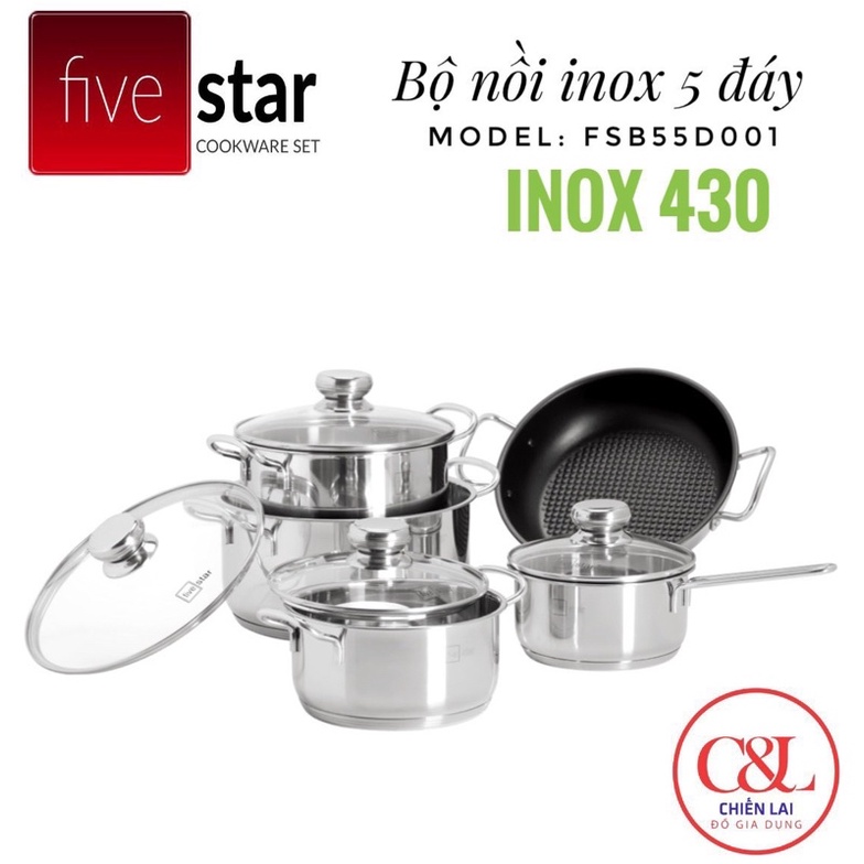 BỘ NỒI FIVESTART 5 MÓN NẮP VUNG KÍNH 5 ĐÁY