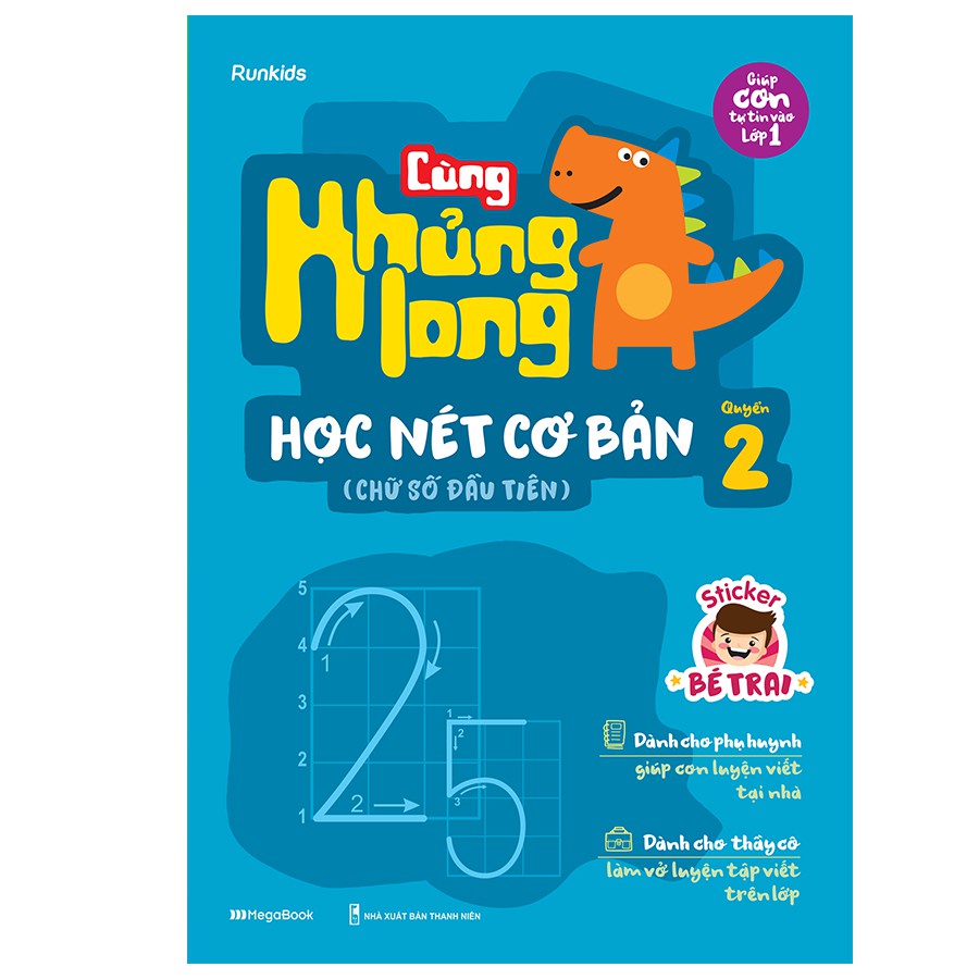 Sách - Combo 3 cuốn Cùng Khủng long học nét cơ bản Nét số chữ cái đầu tiên Quyển 1 2 3 bé trai MEGAMN9299