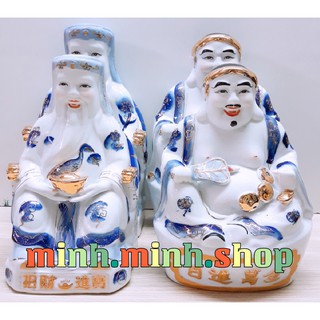 Tượng Ông Địa Ông Thần Tài sứ trắng,áo xanh 8inch + khuyến mãi bộ giấy cúng