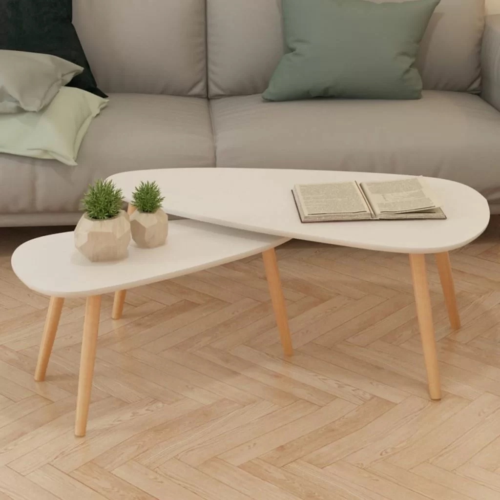 Bàn trà sofa, bàn trà đôi hình trứng chân gỗ sồi phòng khách MINN TT001 (Thay đổi kích thước theo yêu cầu KH)