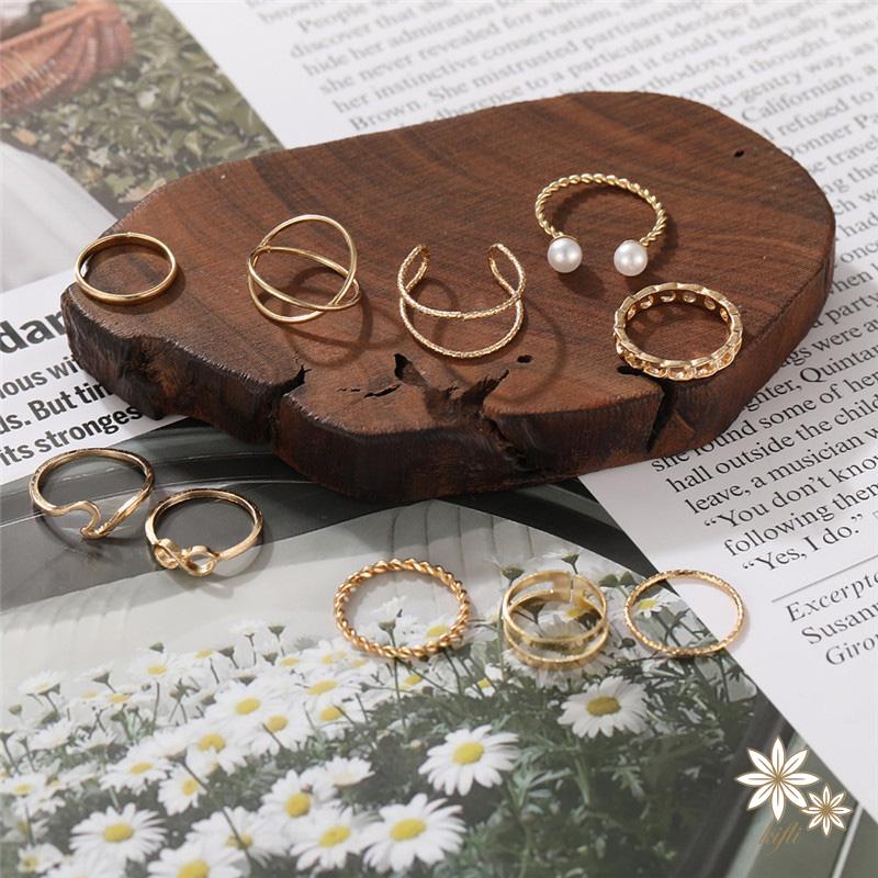 Set 10 Nhẫn Đeo Khớp Ngón Tay Hạt Ngọc Trai Đôi Hình Học Sáng Tạo Đơn Giản Cho Nữ