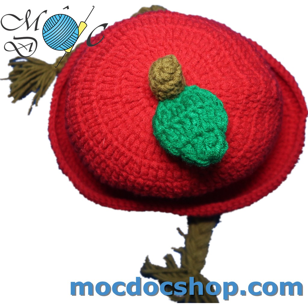 Mũ nón len handmade tóc giả có 2 bím cho bé gái hình trái táo