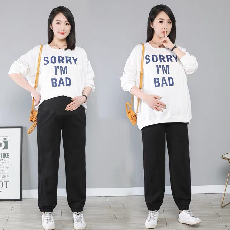 Quần bà bầu dài thu đông da cá chéo thái thể tho bo gấu ba kẻ sọc jogger thời trang cao cấp