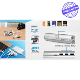 Bộ Chia 3 Cổng Type-C USB 3.0 + 2 Khe Cắm Thẻ SD/MicroSD Unitek Y3094