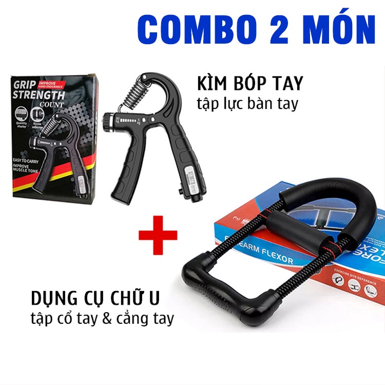 Combo 2 Món phụ kiện tập tay - Kìm bóp tay chữ R có đếm số và Dụng cụ tập tay chữ U