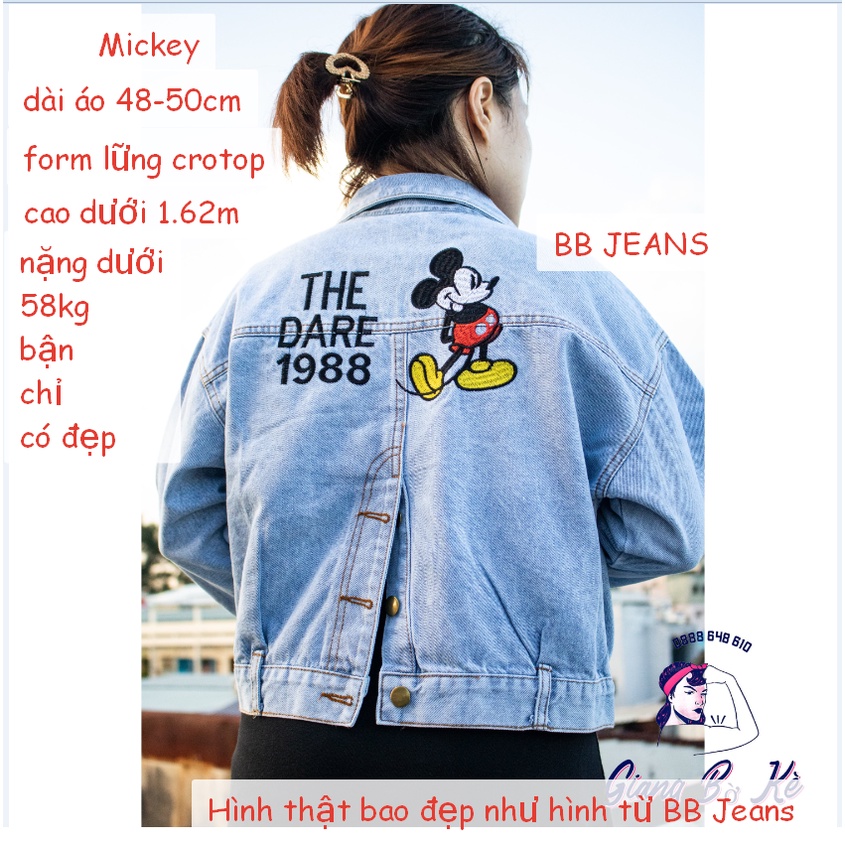 [Giá tốt] Áo khoác jean nữ Original Genoration Mickey form lững cao cấp size 39-58kg mặc đẹp