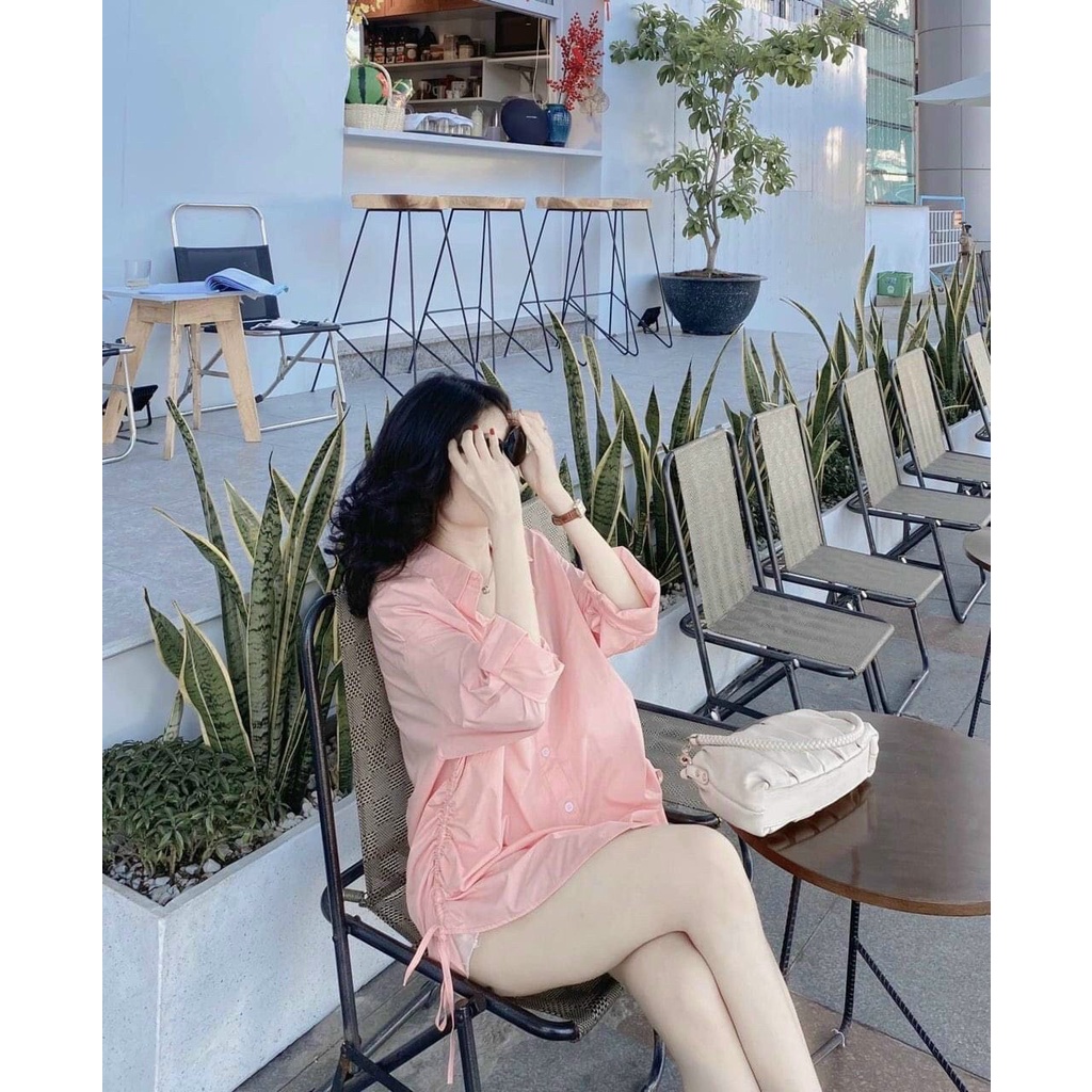 Set áo hồng rút eo + quần đùi trắng hot girl sành điệu