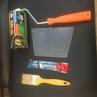 COMBO - Bộ 4 dụng cụ thi công giấy dán tường - chổi quét keo - lăn keo to- gạt nhựa - dao cắt giấy