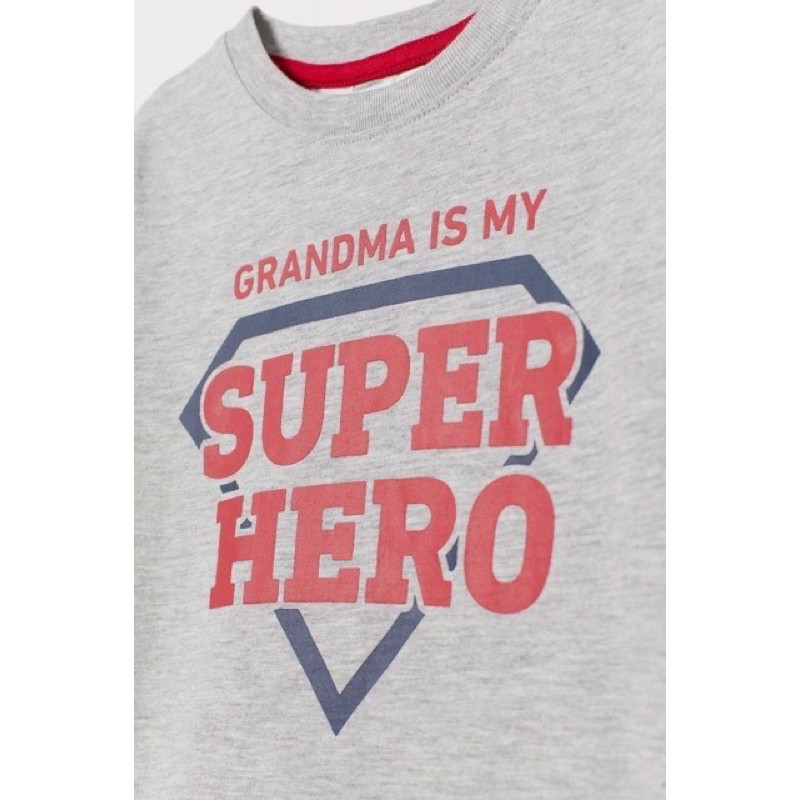 Áo phông Grandma is my hero cho bé trai lớn săn sale web UK size 1.5-2y, 2-4y,8-10y