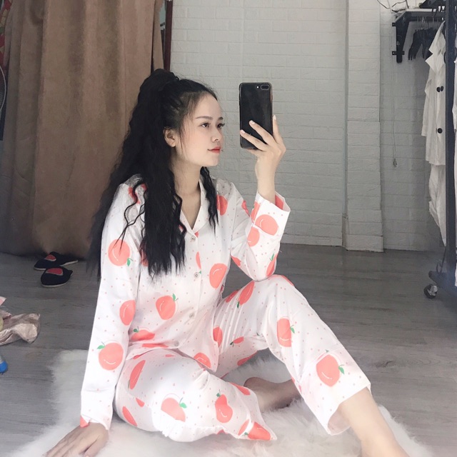 { shock} pijama lụa tay dài cao cấp
