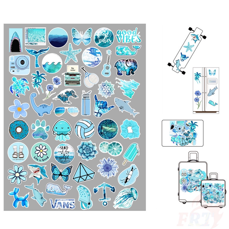 ❉ Ins - Fashion Blue Series B Giấy và decal dán tường ❉ 50Pcs/Set Mixed Luggage Laptop Skateboard Doodle Stickers