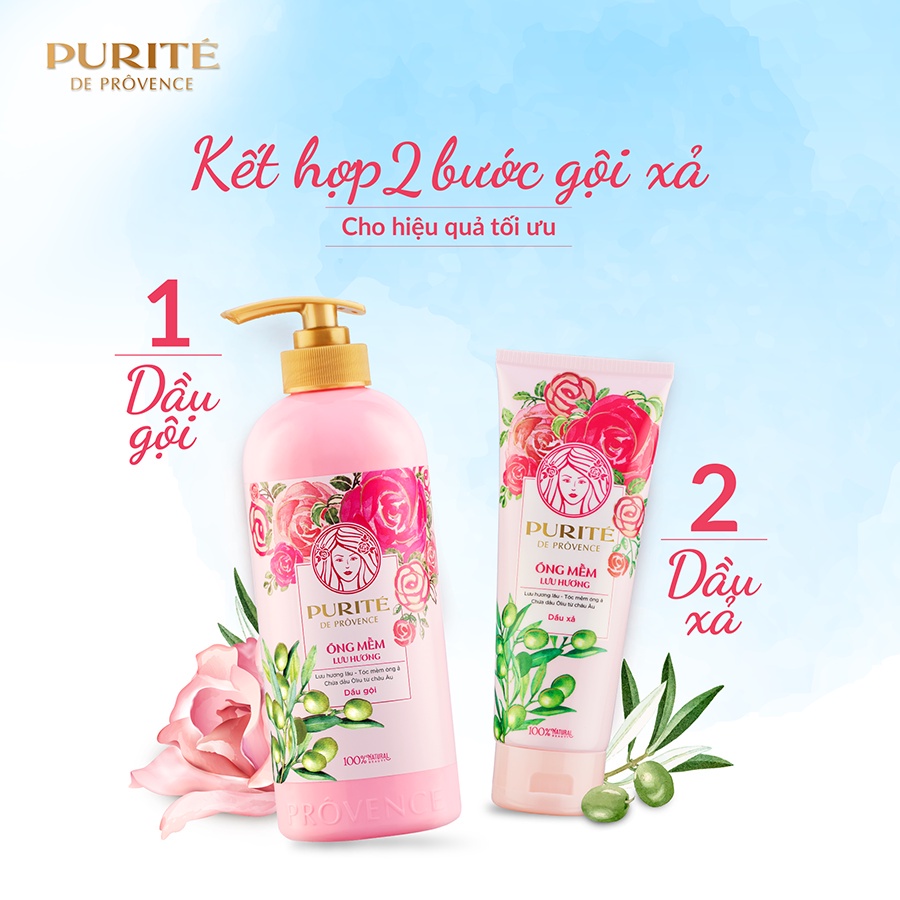 Combo Sữa Tắm Purité Thư Giãn Hoa Mẫu Đơn 850ml + Dầu Gội Purité Óng Mềm Lưu Hương 600ml