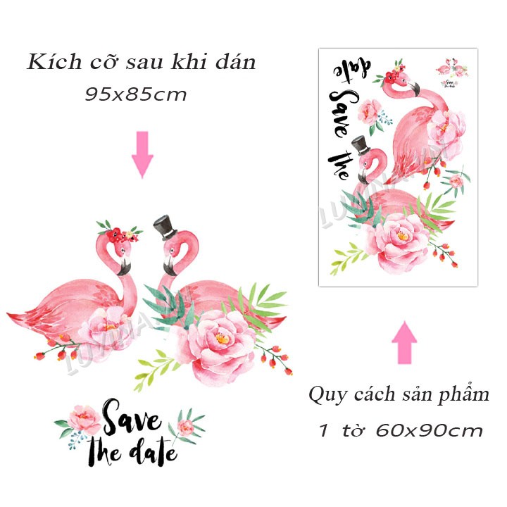 [GIÁ SIÊU TỐT]- [MUA DECAL TẶNG DECAL]-Decal trang trí phòng ngủ, phòng khách-Đôi hạc hồng-[GIAO HÀNG NGAY]