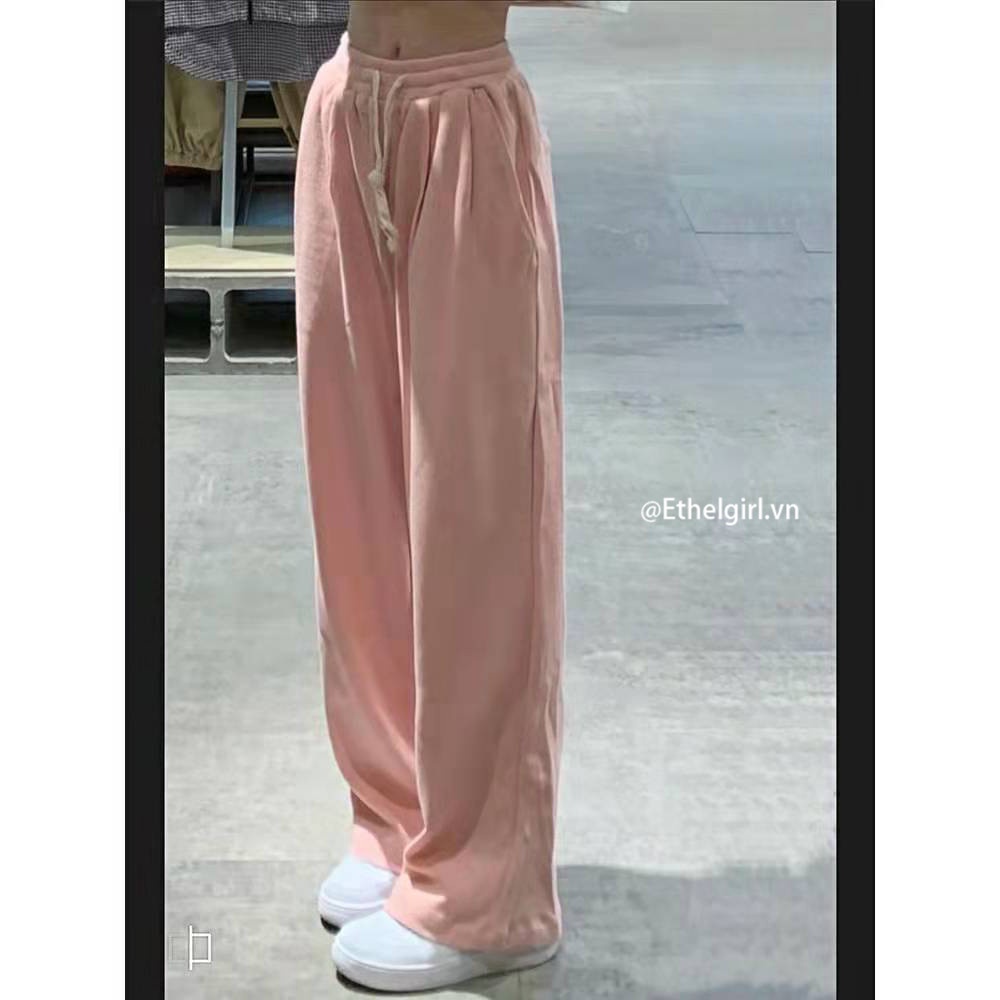 Ethelgirl Quần ống rộng lưng thun màu hồng size s-4xl thời trang cho nữ