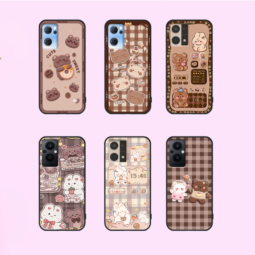 Ốp lưng Oppo Reno 7 4G - Reno 7 / Reno 7Z 5G / Reno 7 in hình nền caro gấu thỏ, gấu bear cute