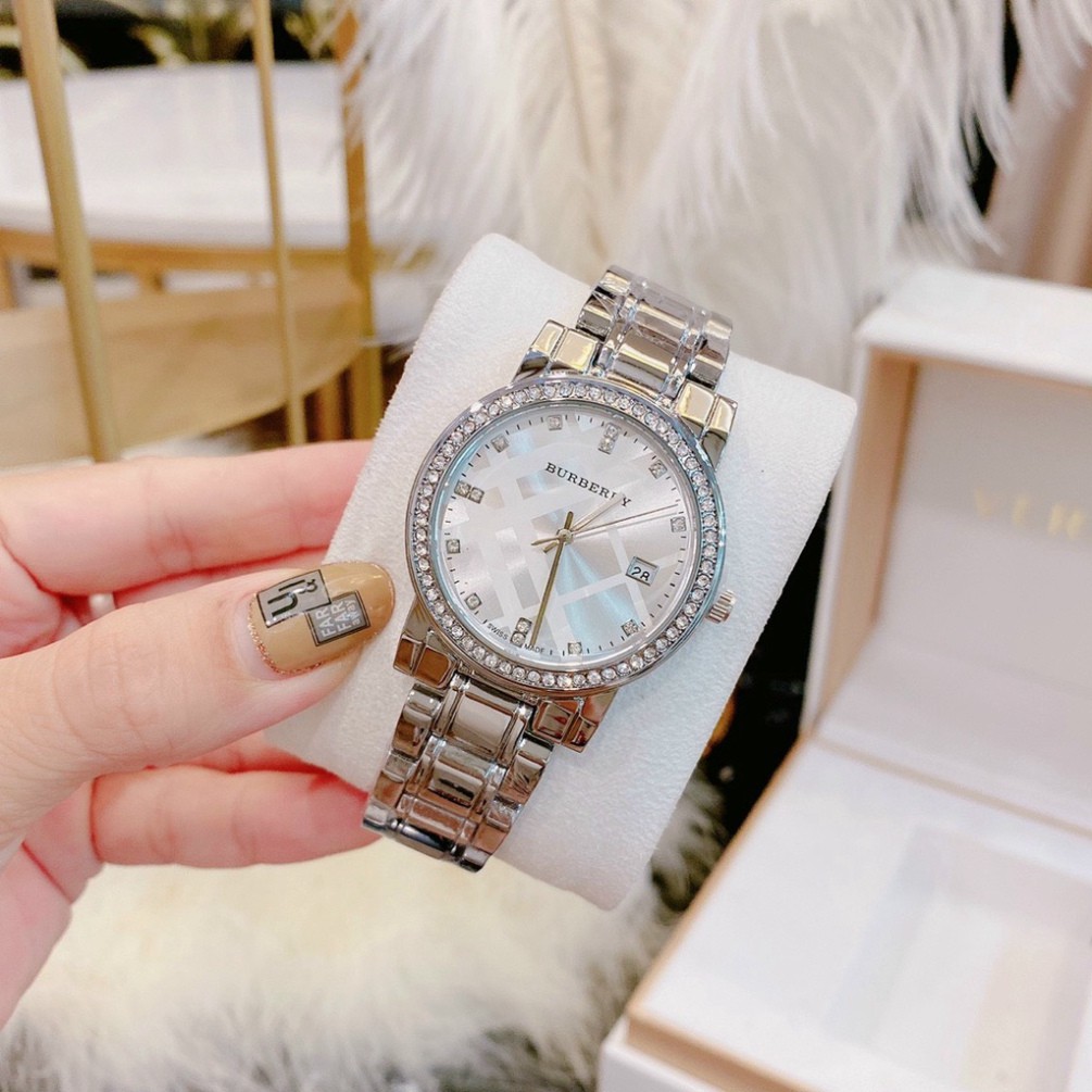 Đồng Hồ Thời Trang Nữ Đeo Tay Burberry FullBox - Đồng Hồ Nữ Cao Cấp dây thép không gỉ viền kim loạ chống nước hàng đẹp