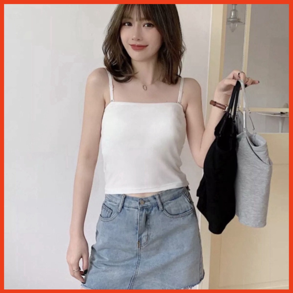ÁO CROPTOP 2 DÂY NỮ DÁNG ÔM COTTON VẢI ĐẸP CO GIẢN