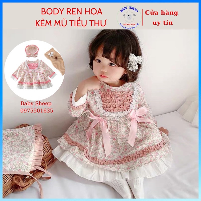 Váy hoa đầm phong cách Lolita cho bé gái 4-14kg tặng kèm mũ bèo tiểu thư - HÀNG CAO CẤP Y ẢNH