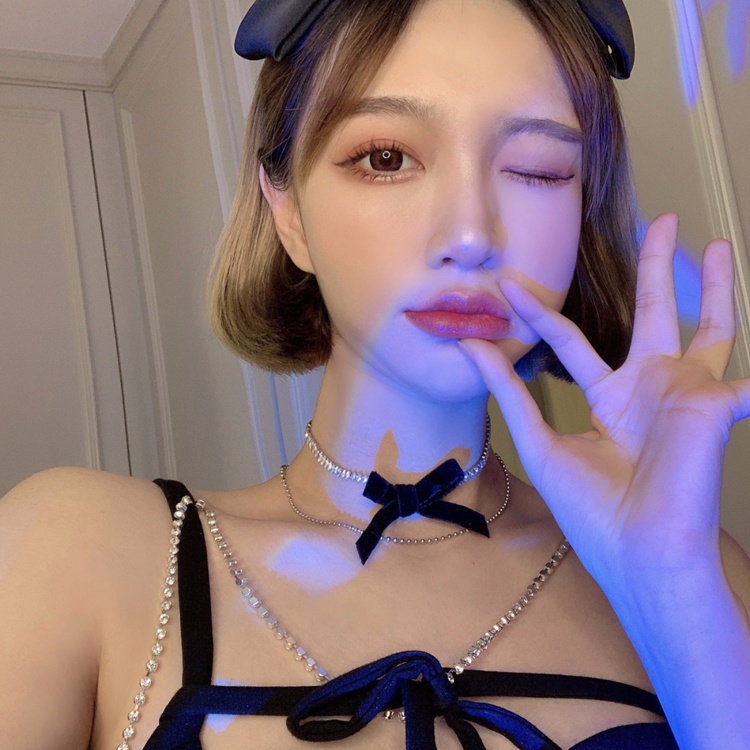 Dây chuyền nhung hai lớp đính đá thời trang hàn quốc đơn giản