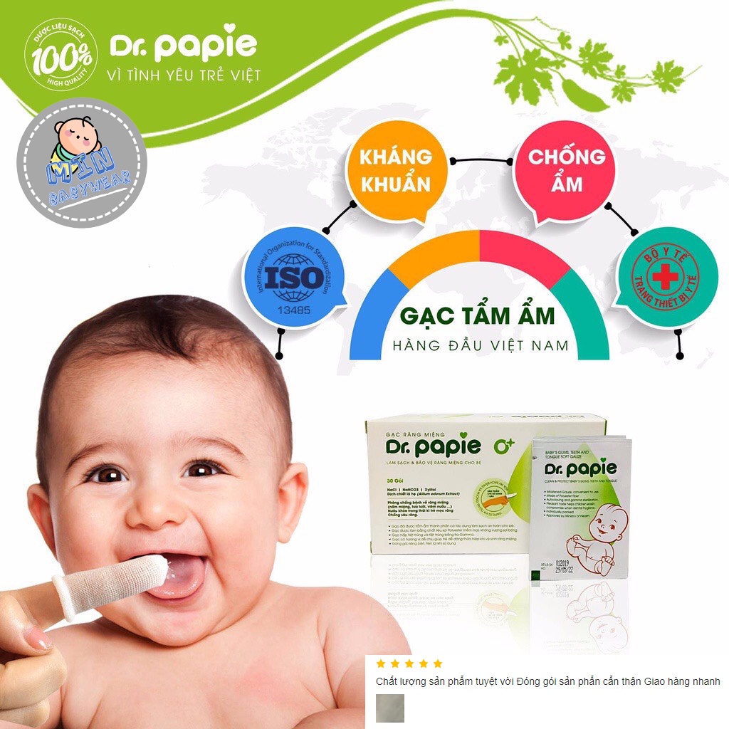 [Dr Papie 2022] Gạc rơ lưỡi Dr Papie hàng chính hãng vệ sinh răng miệng cho bé set 30 gói