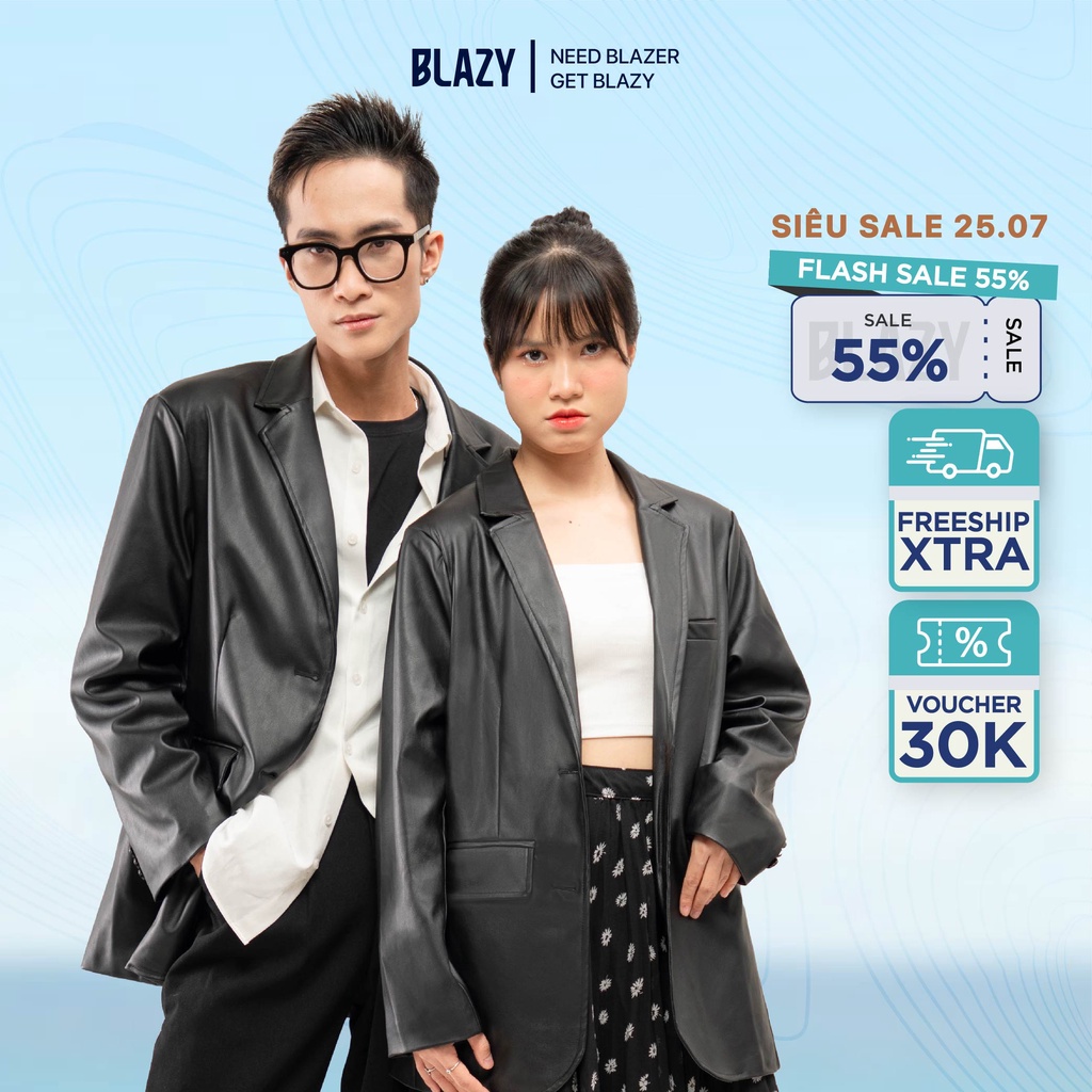 Áo Khoác Da Blazer Nam Nữ Tay Dài BLAZY - Màu Đen, Thời Trang Hàn Quốc Unisex, Form Tôn Dáng 2 Lớp