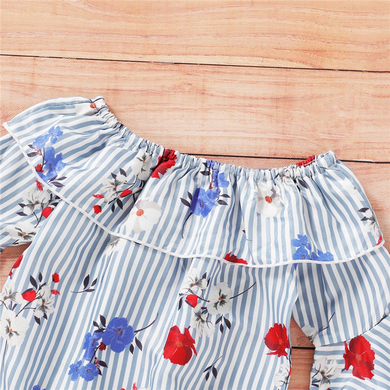 Bộ Đồ Mikrdoo 2 Món Gồm Áo Liền Quần In Họa Tiết Hoa + Quần Dài Thiết Kế Rách Cho Bé Gái Sơ Sinh