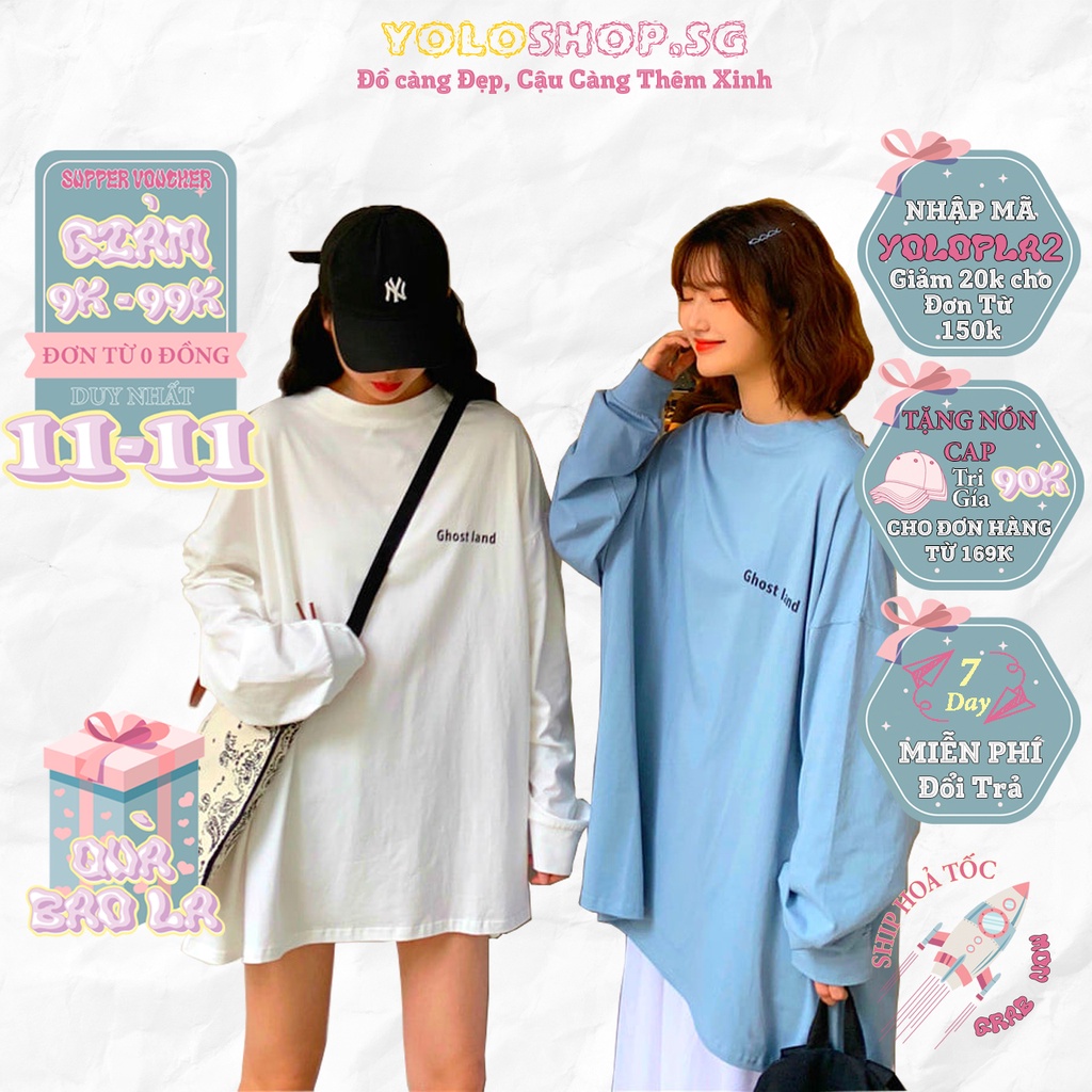 Áo thun dài tay 🎄 GHOST LAND 🎄 phông Unisex nam nữ tee oversize form rộng pull Ulzzang Streetwear Hàn Quốc vải mềm