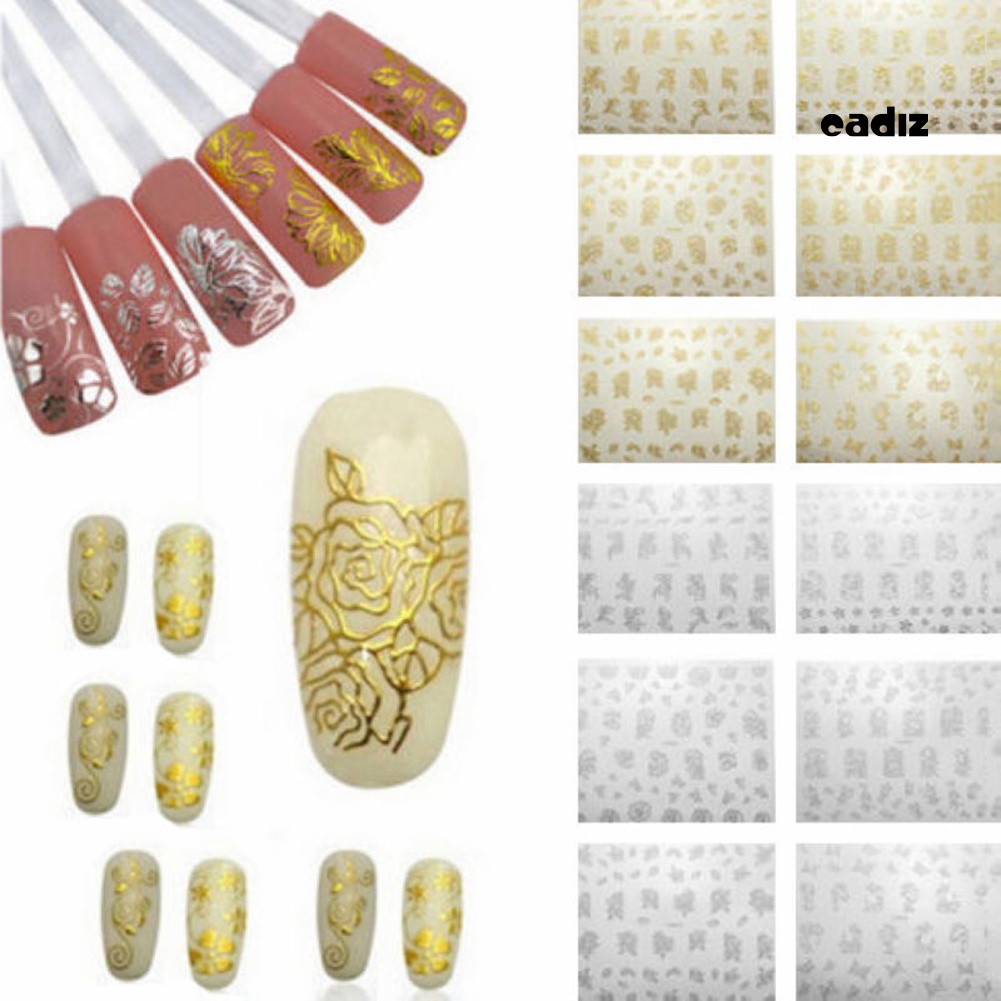 Bộ 12 Miếng Dán Trang Trí Móng Tay Hình Hoa Sang Trọng Cho Nữ