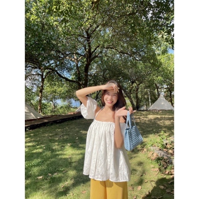Áo trễ vai tay bồng babydoll nữ yếm cột dây hở lưng đi biển đi tiệc đi chơi tiểu thư bigsize Freesize