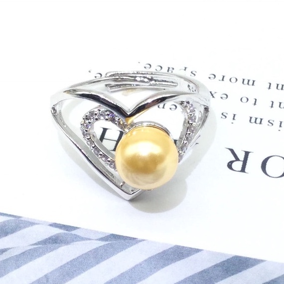 [N8B3] Phụ kiện trang sức (DIY) - Khay nhẫn bạc trống vân trơn kiểu đôi tim nạm đá làm nhẫn đính ngọc