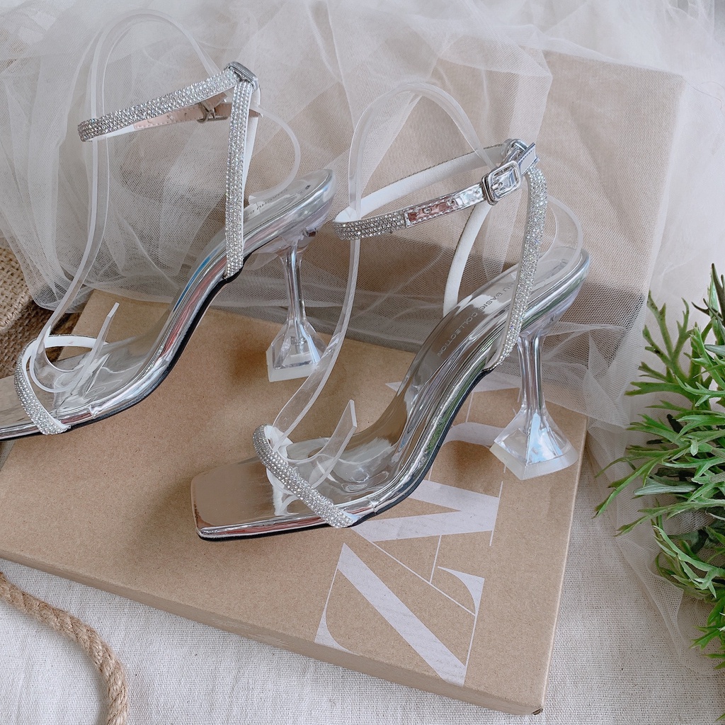 GIÀY NỮ TOTIIE STORE - SANDAL DÂY MẢNH CHÂN VỊT 9 PHÂN - CAO GÓT NỮ QUAI NGANG ĐÍNH ĐÁ - G2103110