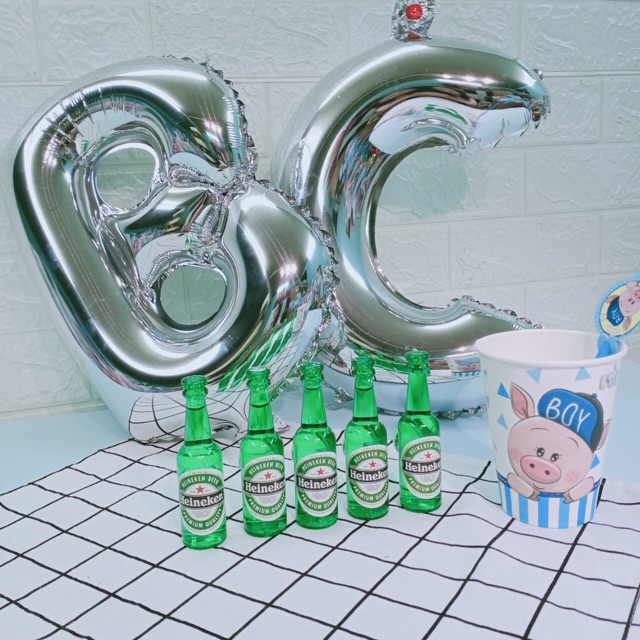 Chai nước lúa mạch sủi bọt mini trang trí bánh sinh nhật