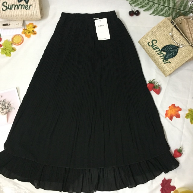 [Sẵn] Chân váy midi voan dài dập li hai tầng loại đẹp (có ảnh thật) | BigBuy360 - bigbuy360.vn