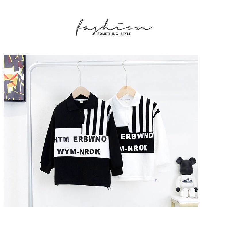 Áo sweater tay dài cổ bẻ họa tiết kẻ sọc thời trang 2021 cho bé