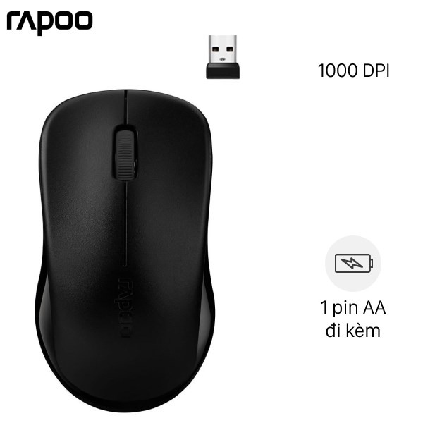 Chuột Mouse không dây RAPOO M20 Black Chính hãng (Có pin, 1xAA, Công tắc)