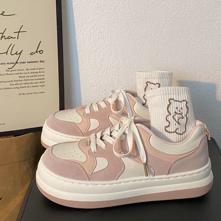Jiashucheng Pink Niche Giày Bánh Mì Dày Dặn Phong Cách Harajuku Dễ Phối Đồ Hàng Chính Hãng