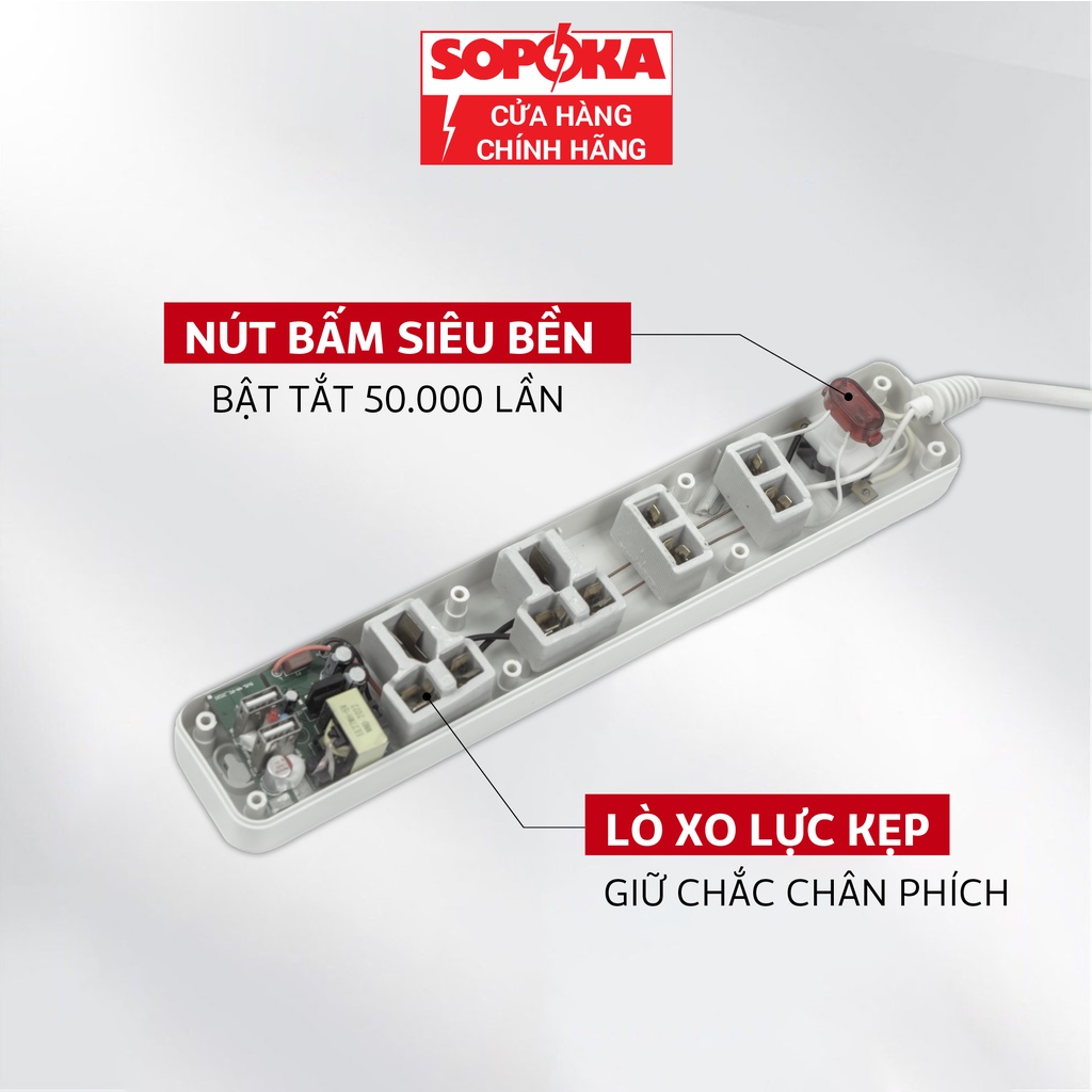 Ổ cắm điện đa năng SOPOKA nhiều lỗ cắm dây 2m-4m có USB an toàn tiện lợi công suất 2200W
