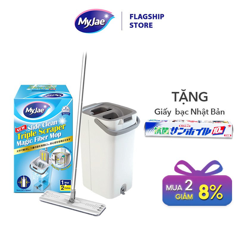 [Tặng giấy bạc ] Cây lau nhà MyJae phiên bản mới  kèm thùng 2 ngăn tự vắt xoay 360 độ thông minh lau sạch nhanh