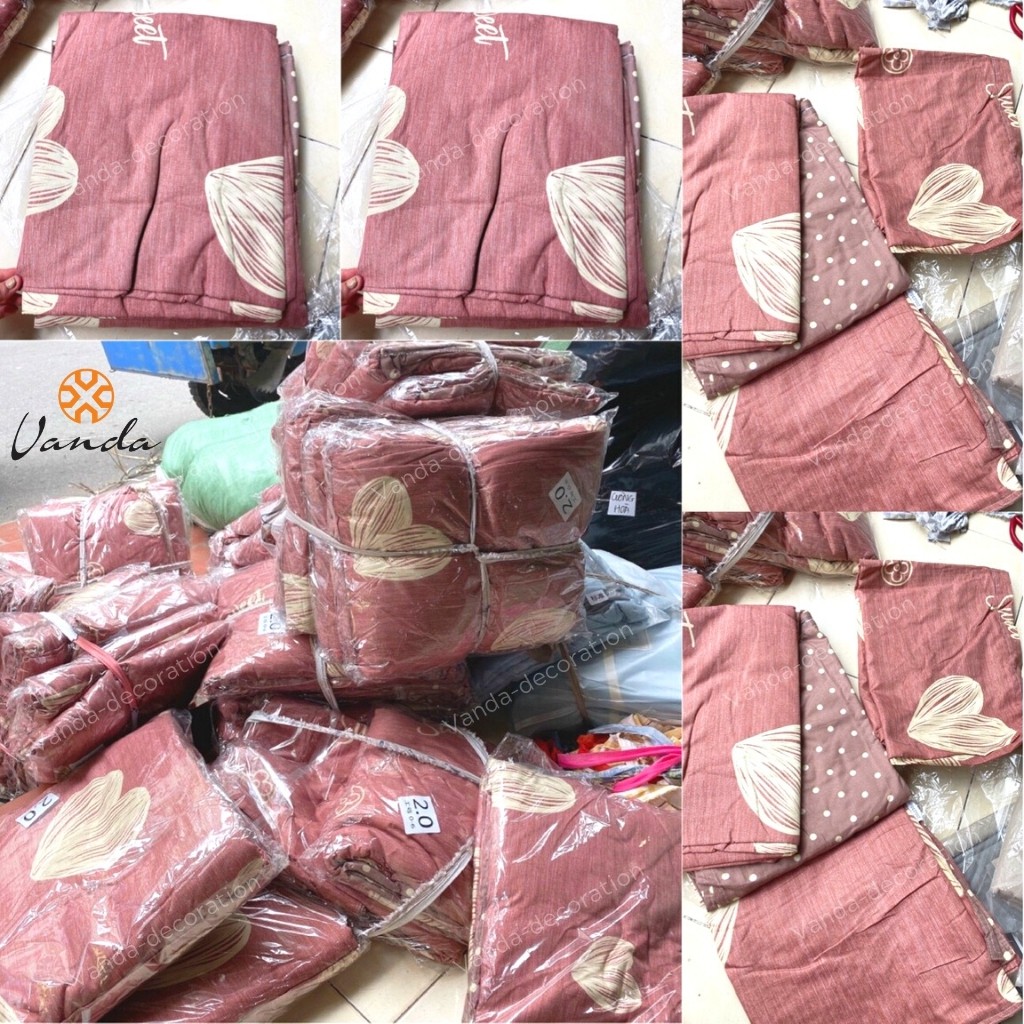 Bộ chăn ga gối , drap giường chất cotton poly họa tiết tim Sweet
