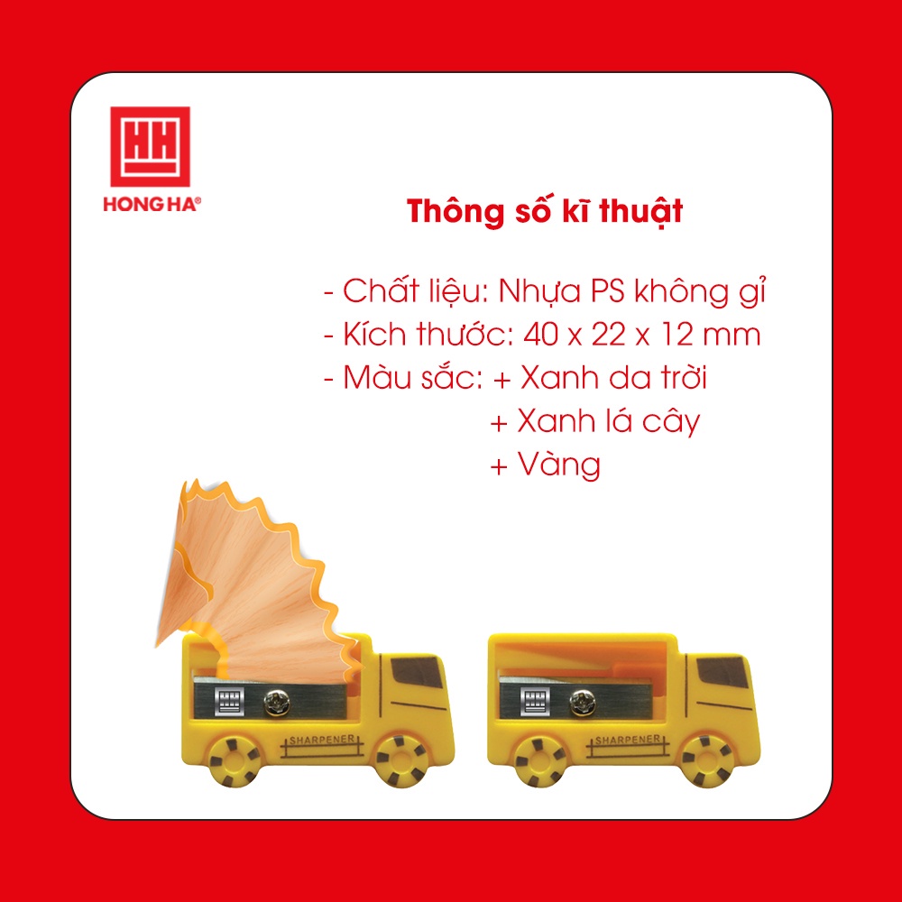 Gọt chì hình Ô tô SP-04 Hồng Hà , Chuốt bút chì hình dễ thương, lưỡi thép sắc bén không gỉ - Soleil Home