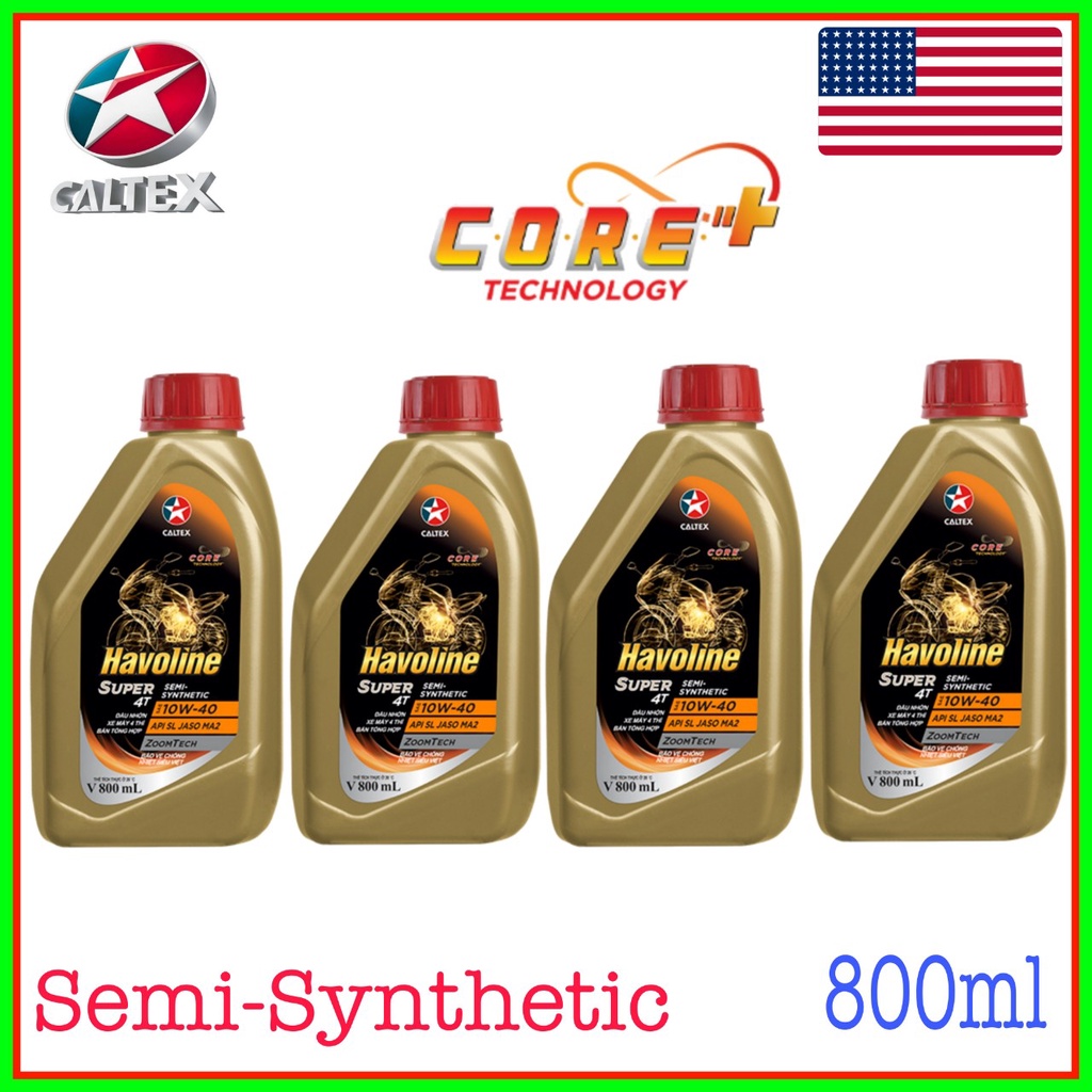 Nhớt Xe Số Và Côn Tay Caltex Havoline SUPER 4T Bán Tổng Hợp 10W40 Và 20W50-SN-CAO CẤP CHÍNH HÃNG.Dung Tích 1L Và 800ml.