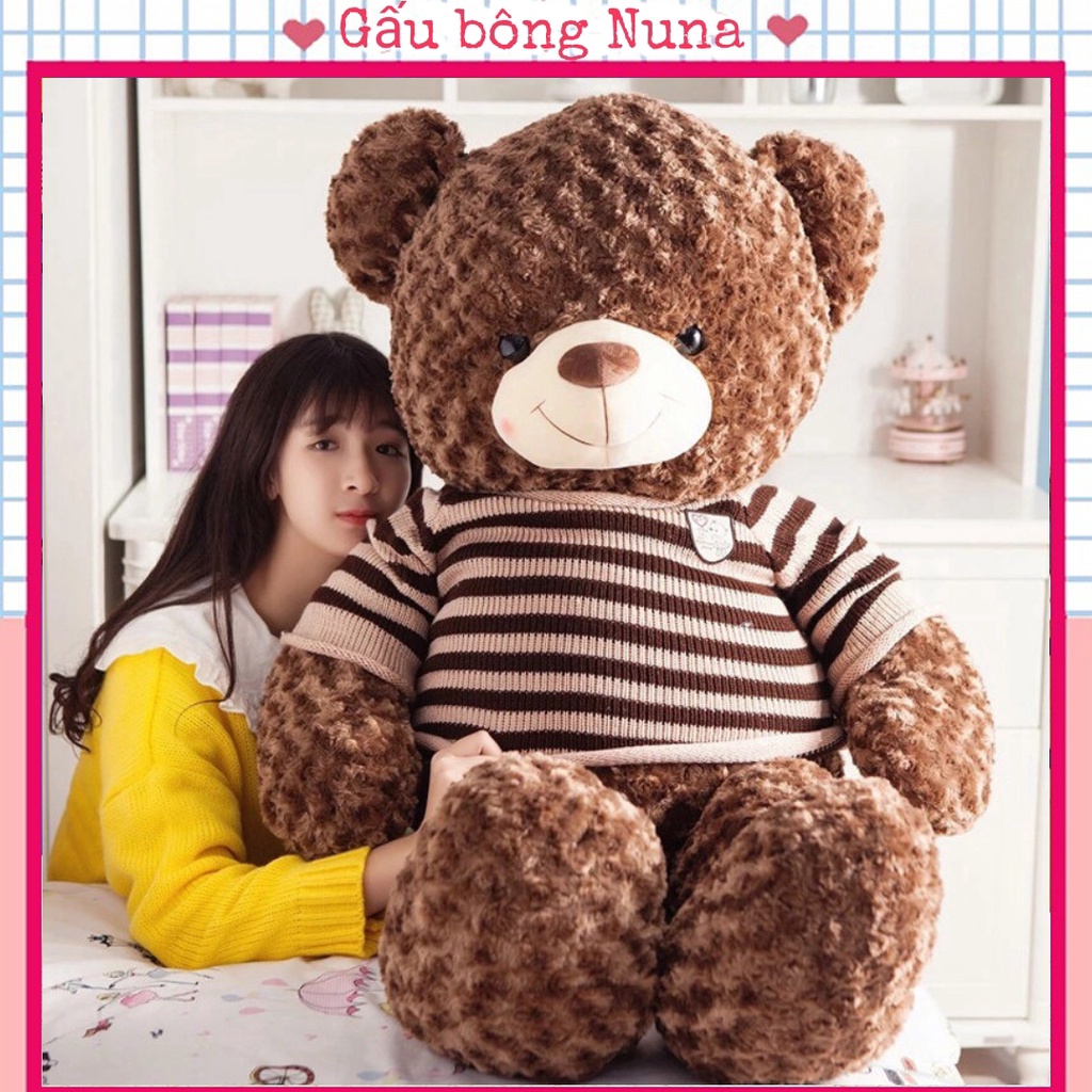 Gấu bông Teddy 1M7 Siêu to khổng lồ , Màu Nâu Socola mặc áo dễ thương